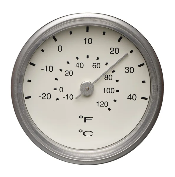 白い背景で隔離の温度を測る器具のダイヤル — ストック写真