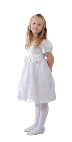 Fille en robe blanche, isolée — Photo