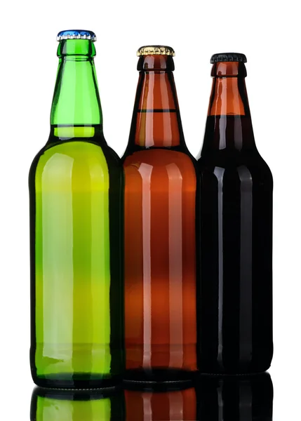 Flaskor Lager Och Mörkt Från Brunt Och Grönt Glas Isolerad — Stockfoto