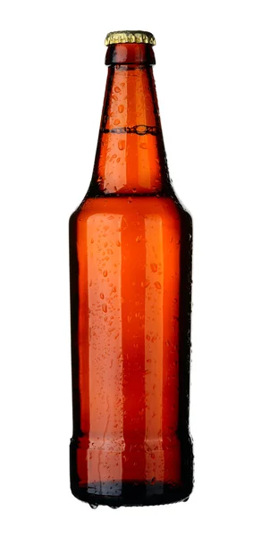 瓶的啤酒从棕色玻璃 在白色背景上孤立 — 图库照片