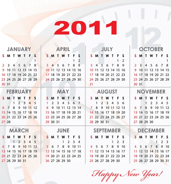 Calendar grid of 2011 year — Stock Vector