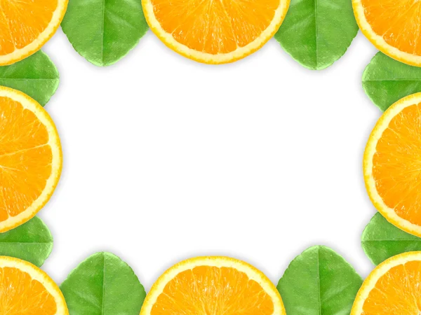 Ramka z owoców pomarańczowy i zielony liść — Zdjęcie stockowe