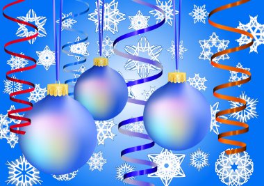 Three blue christmas-balls on snow background clipart