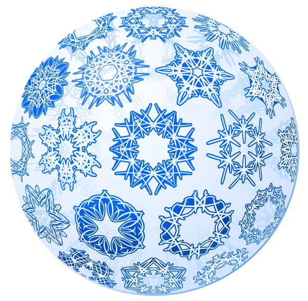 Kar taneleri ile şeffaf Noel topu — Stok Vektör