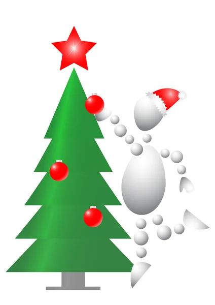 El hombre decora el árbol de pieles de Navidad — Vector de stock