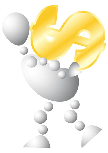 Man with very big golden symbol of dollar — Stock Photo, Image