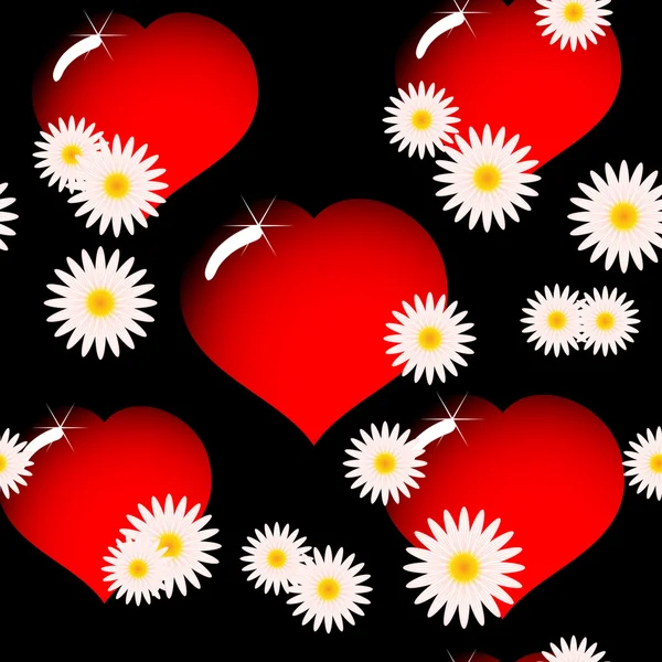 Arrière-plan avec des cœurs et des fleurs en verre rouge — Image vectorielle