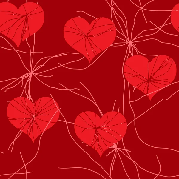 バレンタインの心で抽象的な赤グランジ背景 シームレスなパターン ベクトル イラスト — ストックベクタ