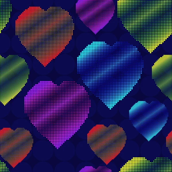 Valentine Day Abstract Background Halftone Multicolor Hearts Seamless Pattern Vector — Stock Vector