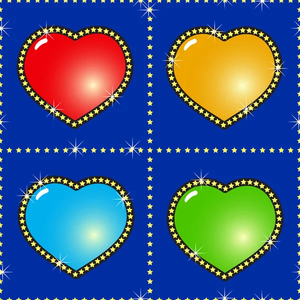 Aftelkalender Voor Valentijnsdag Donkerblauwe Abstracte Achtergrond Met Glas Multicolor Hartjes — Stockvector