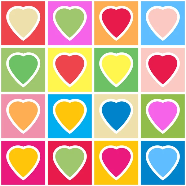 Background with multicolor hearts on grid — Stock Vector