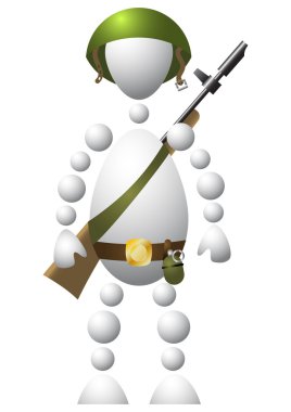 Man as soldier in a helmet with a gun. Abstract 3d-human series from balls. Variant of white isolated on white background. A fully editable vector illustration clipart