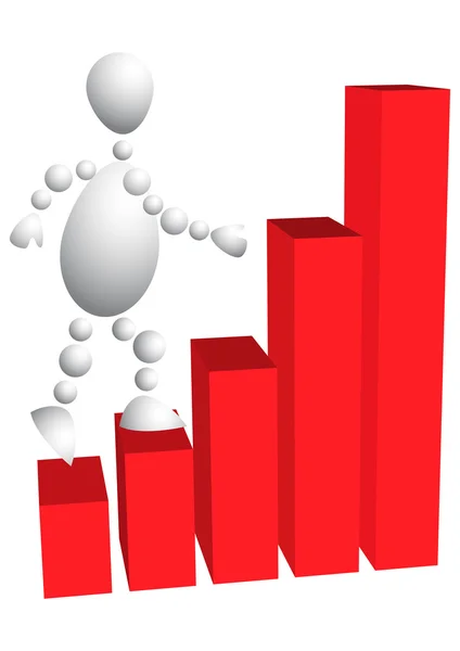 Człowiek wspina się po schodach jak czerwony wykres — Wektor stockowy