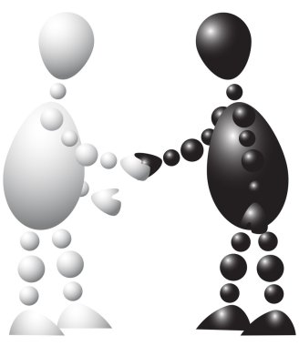 Black man and white man is shaking hands. Abstract 3d-human series from balls. Variant of colored isolated on white background. A fully editable vector illustra clipart