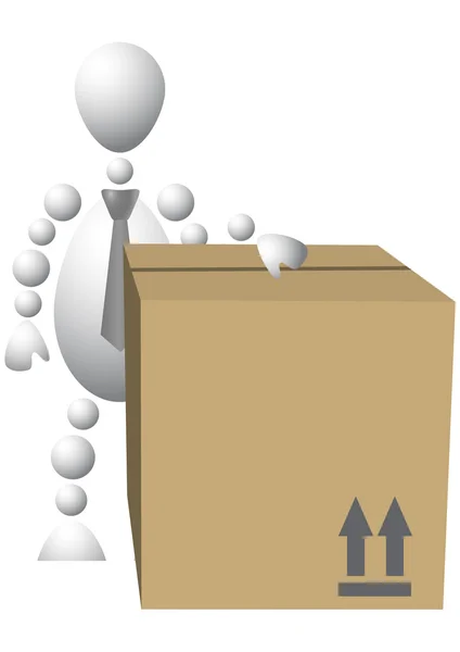 Hombre con caja de cartón marrón — Vector de stock