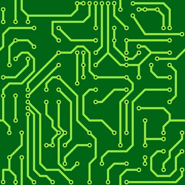 Yeşil Arka Plan Bilgisayar Devre Kartı Üzerinde Iletkenli Vektör Çizim — Stok Vektör