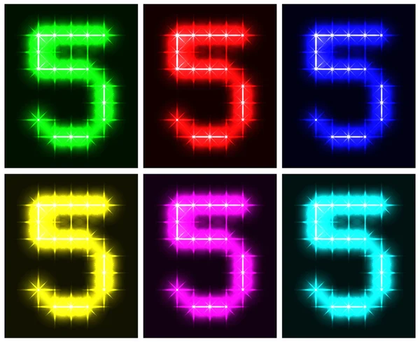 stock vector Motley set a glowing symbol of the number 5 on black background for your design. Vector illustration. EPS-10.