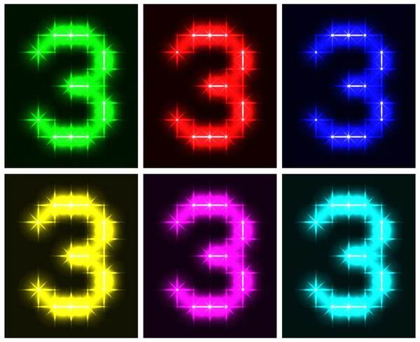Set a glowing symbol of the number 3 — Stock Vector