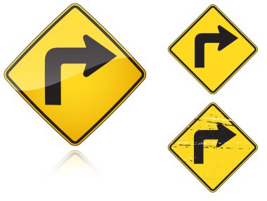 Set of variants Right Sharp turn traffic road sign clipart