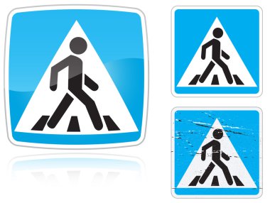 Set of variants a Crosswalk road sign isolated on white background. Group of as fish-eye, simple and grunge icons for your design. Vector illustration. clipart