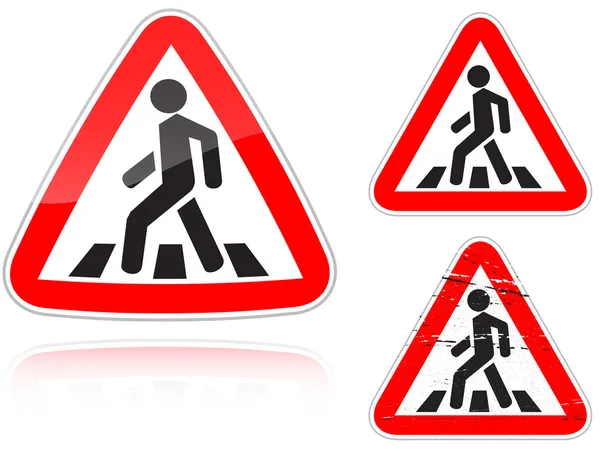 Set Variants Approaching Unregulated Pedestrian Crossing Road Sign Isolated White — Stock Vector