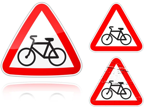 stock vector Set of variants a Intersection with the bike road - road sign isolated on white background. Group of as fish-eye, simple and grunge icons for your design. Vecto