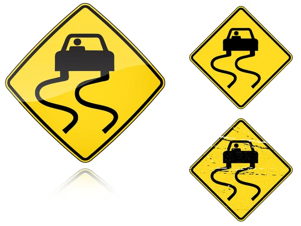 Variantes um escorregadio quando molhado - sinal de estrada — Vetor de Stock