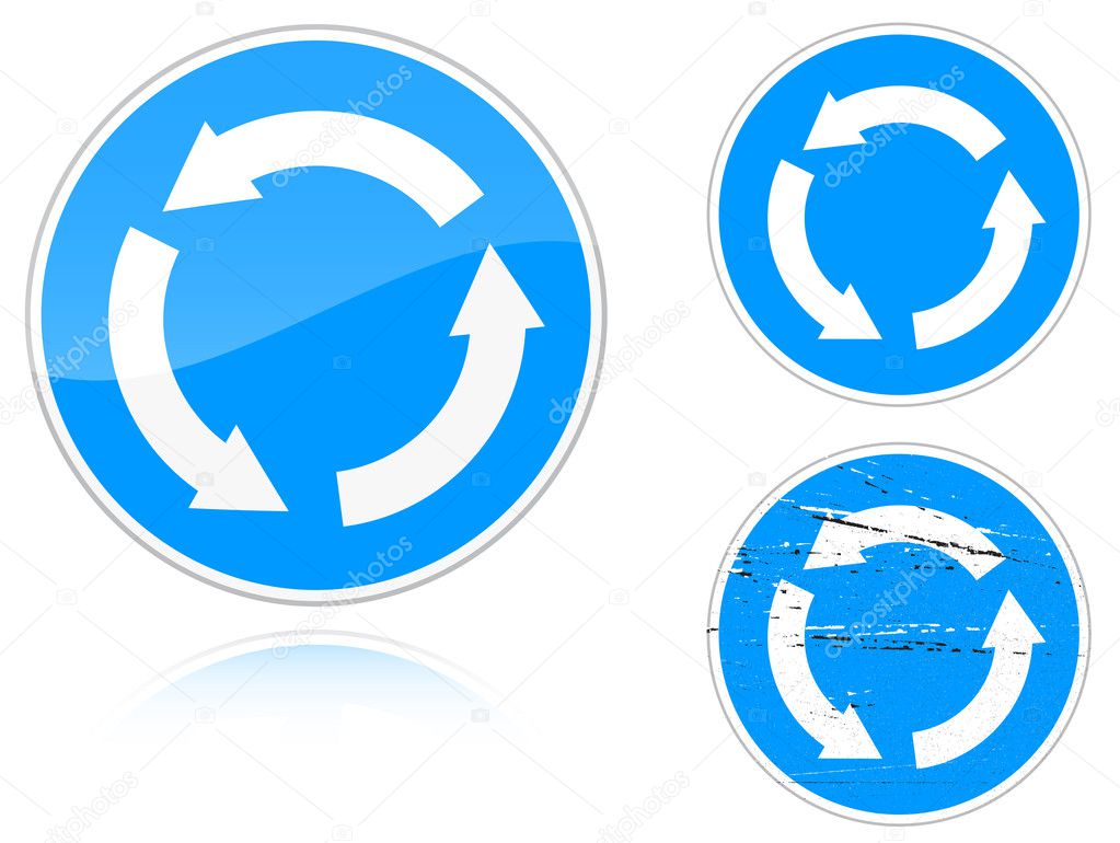 Set of variants a Circular motion - road sign isolated on white background. Group of as fish-eye, simple and grunge icons for your design. Vector illustration.