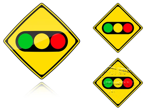 设置的交通灯 道路标志被隔绝在白色背景的变形 组为鱼眼 简单且 Grunge 的图标 为您的设计 矢量插画 — 图库矢量图片