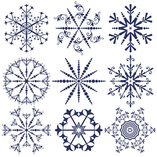 Set flocons de neige bleu foncé — Image vectorielle