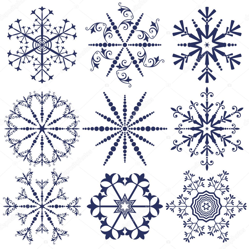 Set dark blue snowflakes Stock Vector by ©OlgaDrozd 3928472