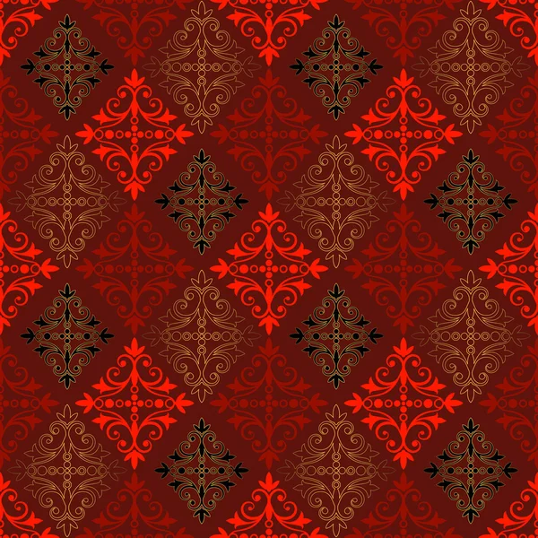 Abstracte naadloze vintage patroon van rood-zwart-goud — Stockvector