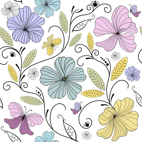 パステル調のシームレスな花柄 — ストックベクタ