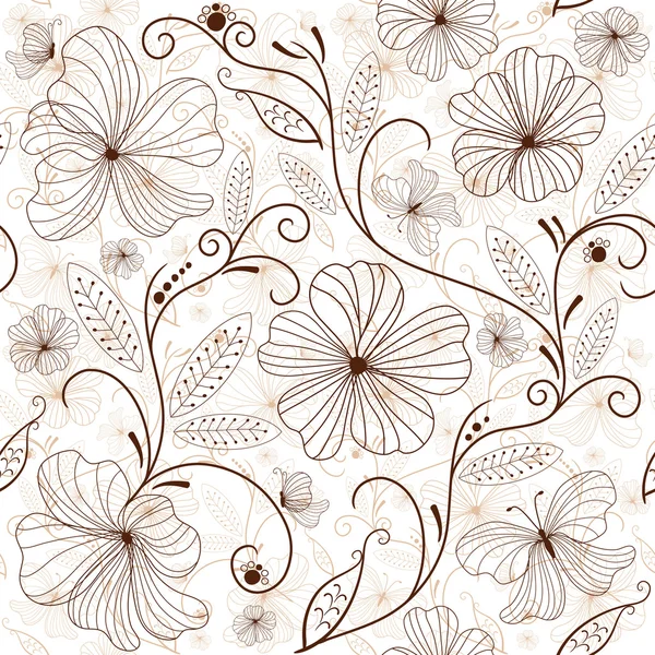 Kesintisiz beyaz-kahverengi çiçek desenli — Stok Vektör