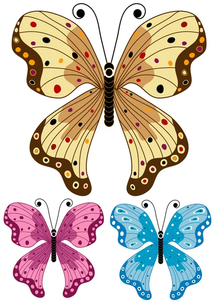 Набор декоративных изолированных бабочек — стоковый вектор