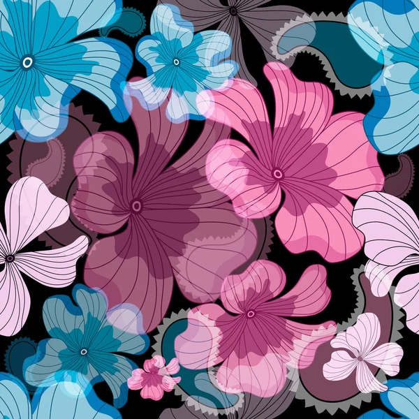 Άνευ ραφής λουλουδάτο μοτίβο μαύρο — Διανυσματικό Αρχείο