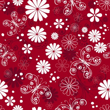 Seamless red-white floral pattern clipart