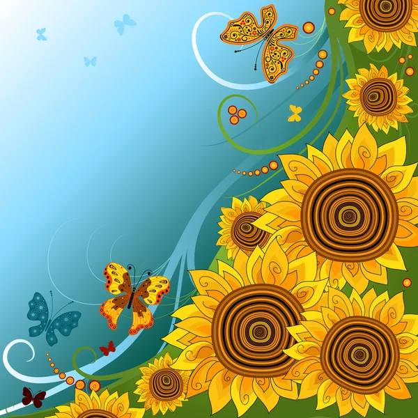 Lente achtergrond met zonnebloemen — Stockvector