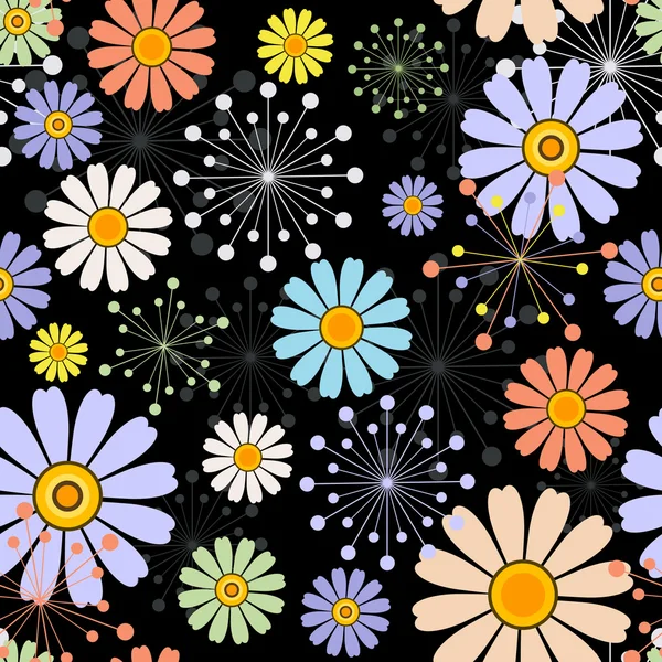 黒シームレスな花柄 — ストックベクタ
