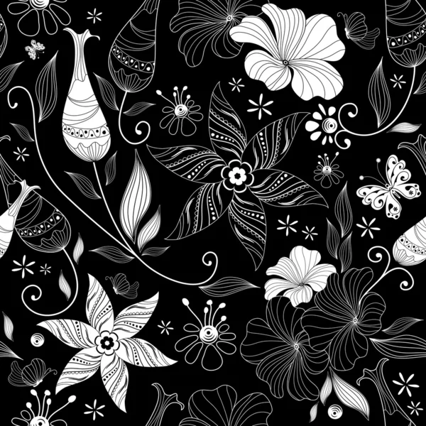 Schwarzes müheloses Blumenmuster — Stockvektor