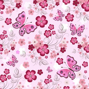 Pink seamless floral pattern clipart