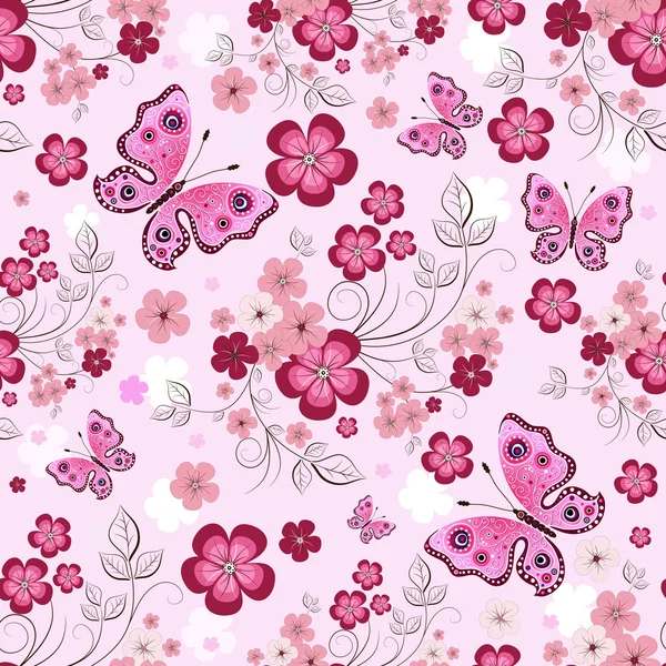 분홍색 완벽 한 꽃 패턴 — 스톡 벡터