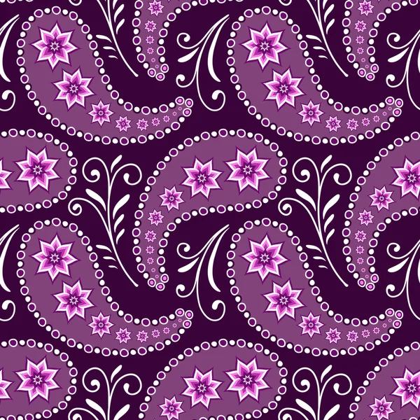 Patrón Floral Violeta Sin Costuras Con Paisleys Flores Vector — Archivo Imágenes Vectoriales