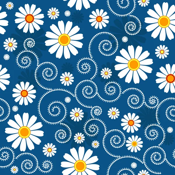 Patrón Floral Azul Oscuro Con Flores Blancas Vector — Vector de stock