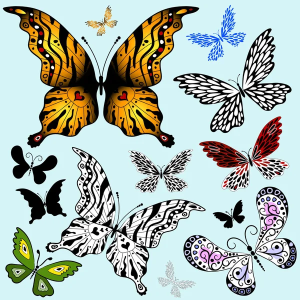 Ställ in abstrakt fjärilar — Stock vektor