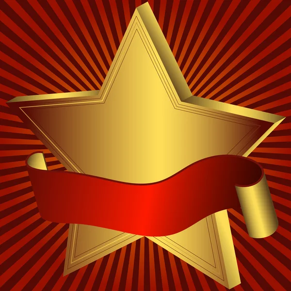 Estrella de oro con cinta roja — Vector de stock