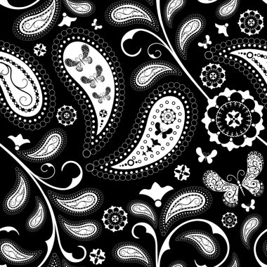 Seamless black floral pattern clipart