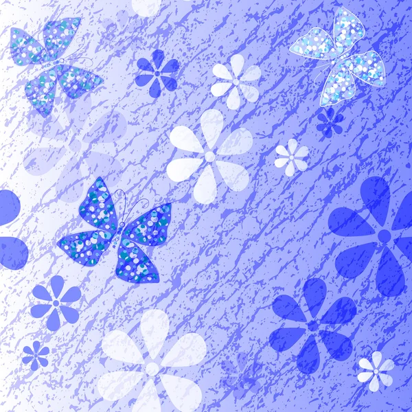 Wit en blauw bloemmotief — Stockvector