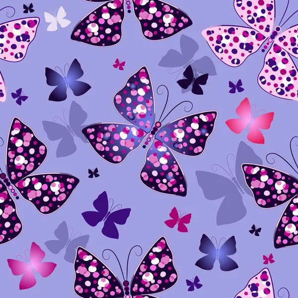 Sömlös blå mönster med fjärilar — Stock vektor