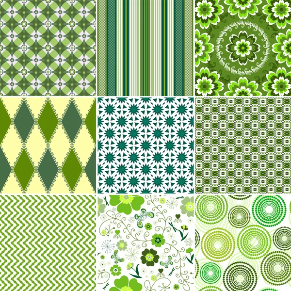 Set green seamless patterns — Stock Vector